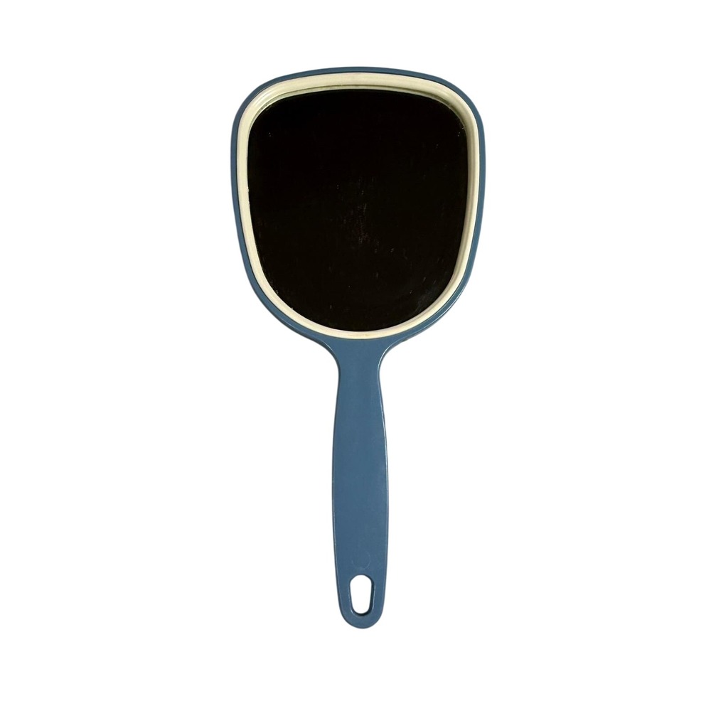 VTG Handheld Mirror Unisex Blue Plastic Retro Vanity‎ Makeup Hair Accessory